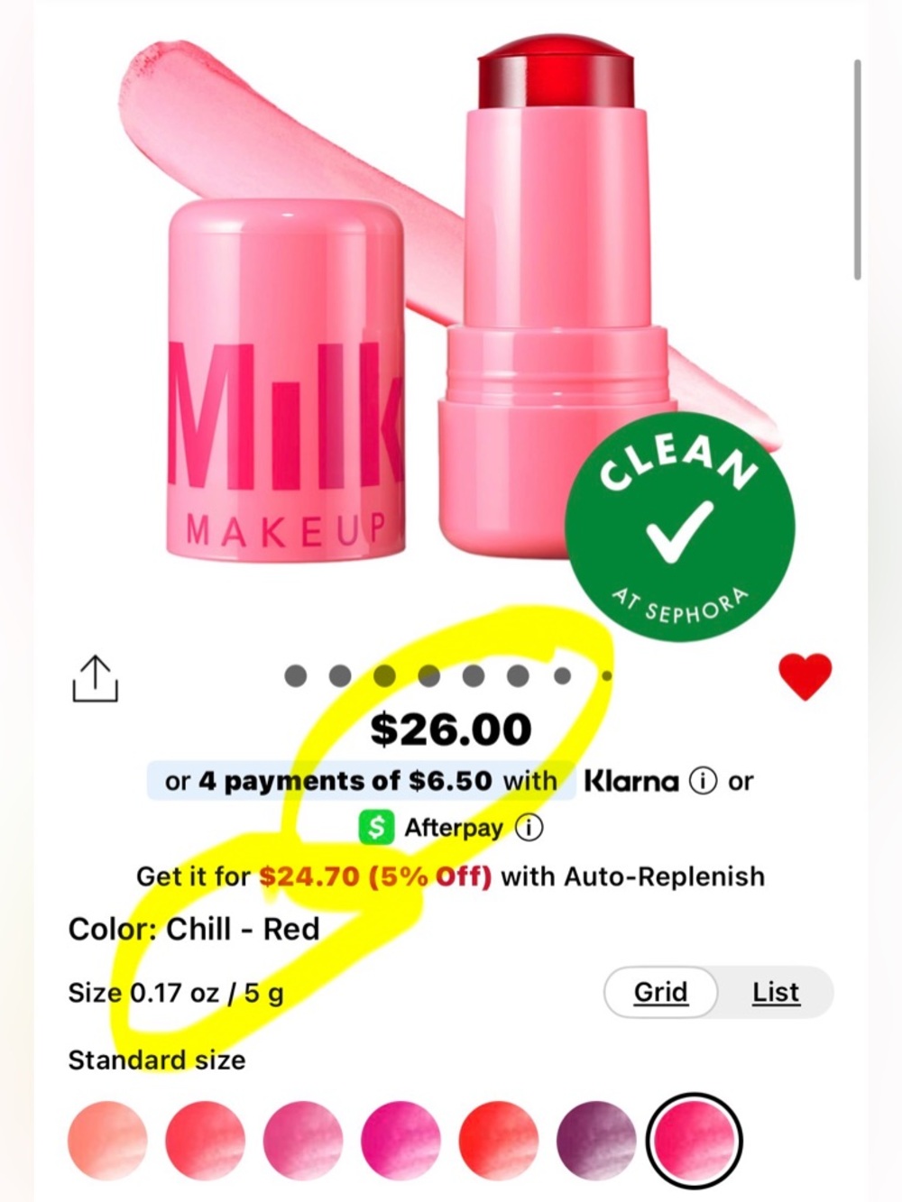 Milk Makeup Lip + Cheek Stick — Chill (bright red-pink)